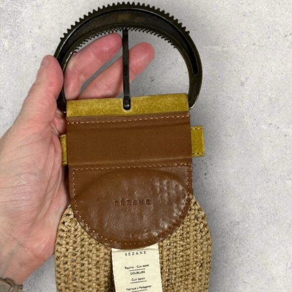 Sezane Carlie Belt Honey Wide Buckle Leather Antique Gold Size 80 cm 31.5 Inches - Picture 11 of 16